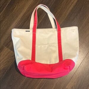 Lands End Large 5 Pocket Open Top Canvas Tote Bag